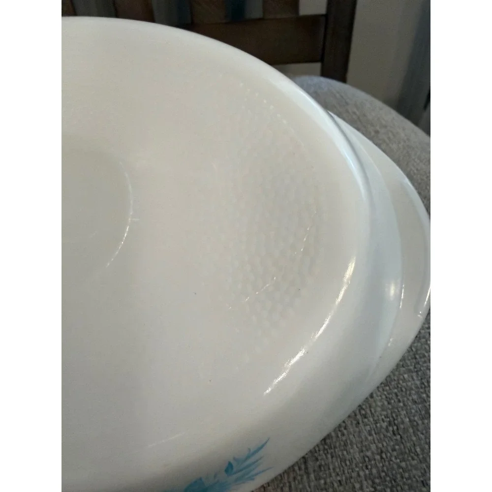 Vintage Glasbake Blue Floral Milk Glass Divided Oval Casserole Dish J-2352 USA